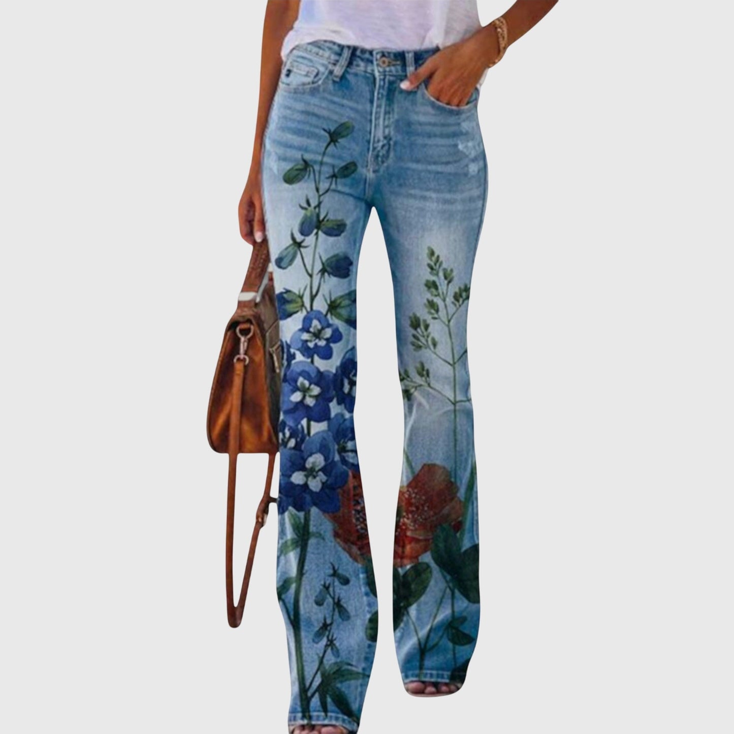 Floral Wide-Leg Pants with Button Detail — S to 5XL 5