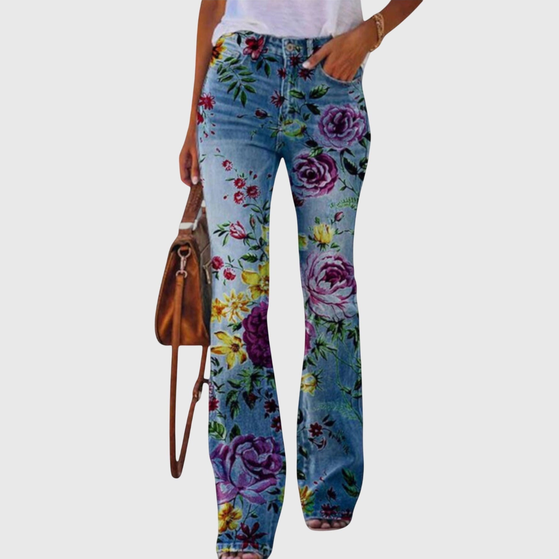 Floral Wide-Leg Pants with Button Detail — S to 5XL 6