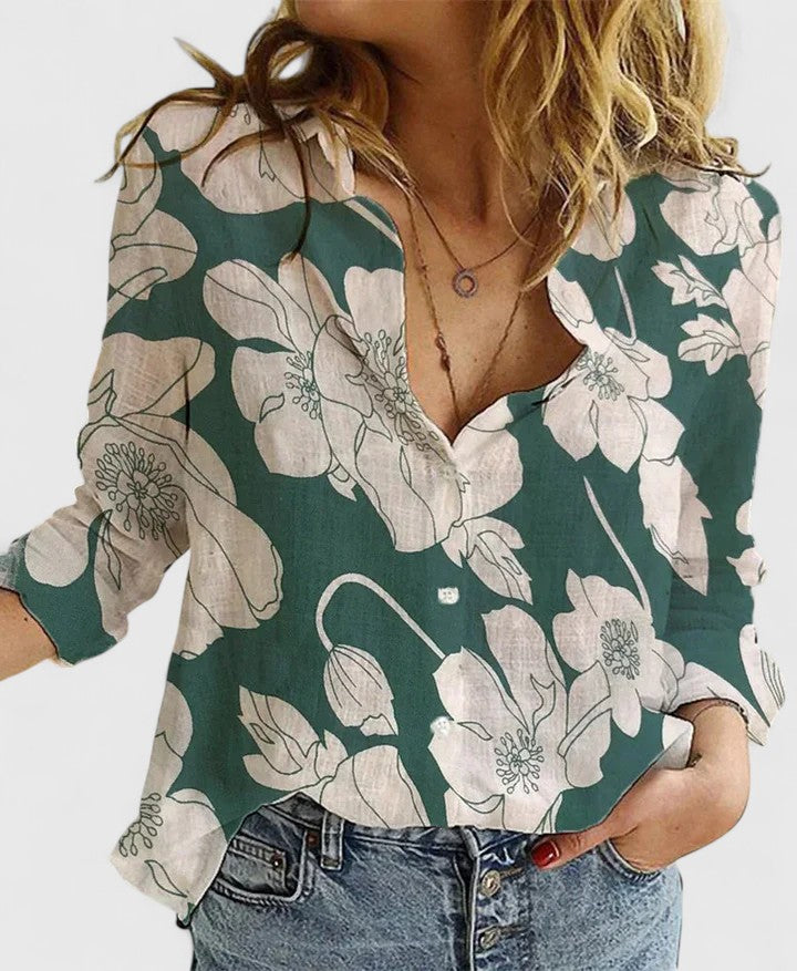 Women's Linen Button-Down Shirt with Lapel Collar 11