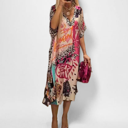 Graphic Print V-Neck Midi Dress — Relaxed Swing Fit 5