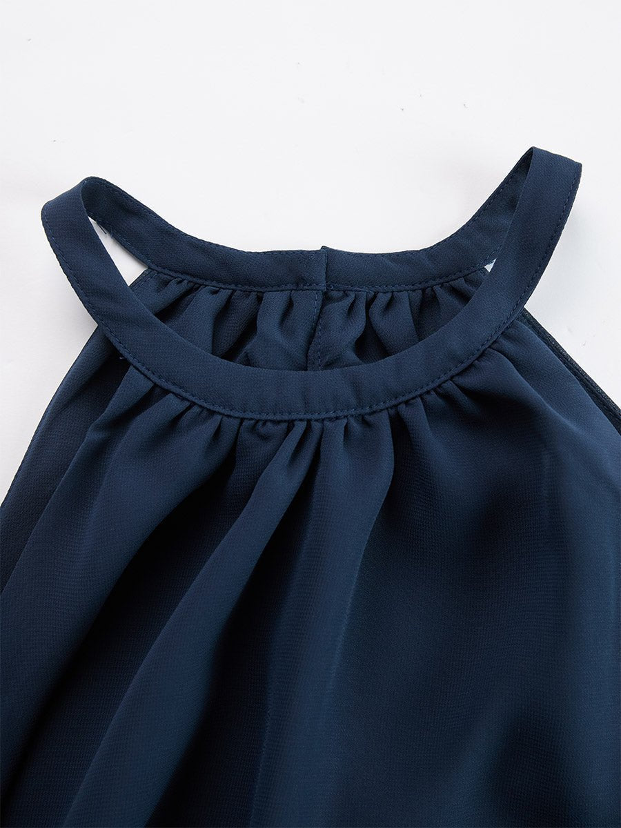 Halter Neck Ruffle Top & Wide Leg Pants Set — Marine Blue 7
