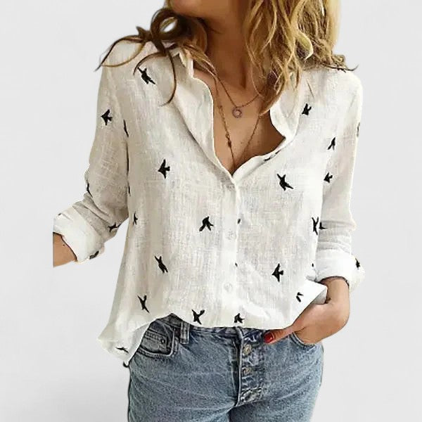 Women's Linen Button-Down Shirt with Lapel Collar 9