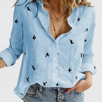Women's Linen Button-Down Shirt with Lapel Collar 10