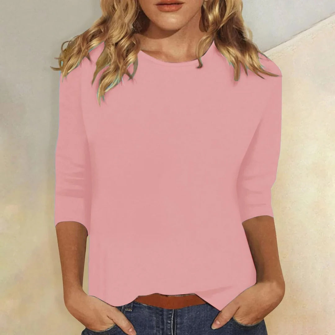 Women's Crew Neck 3/4 Sleeve Top — Relaxed Everyday Casual Fit 1