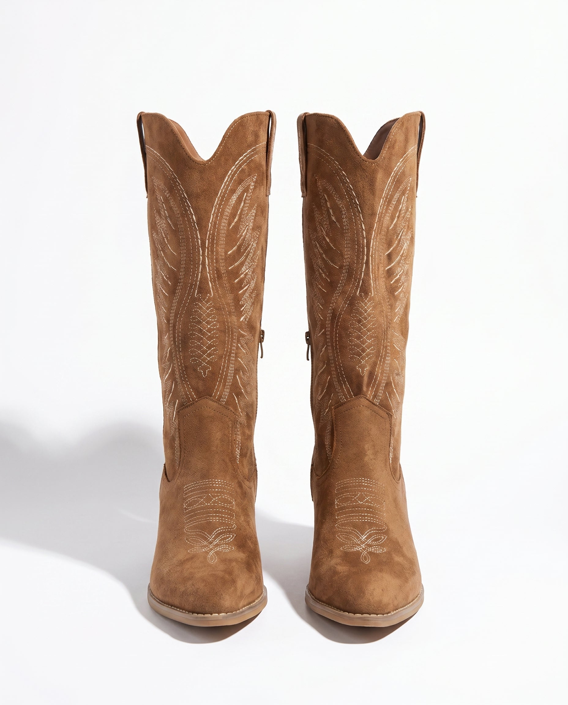 Knee-High Embroidered Cowboy Boots — Suede Block Heel 3