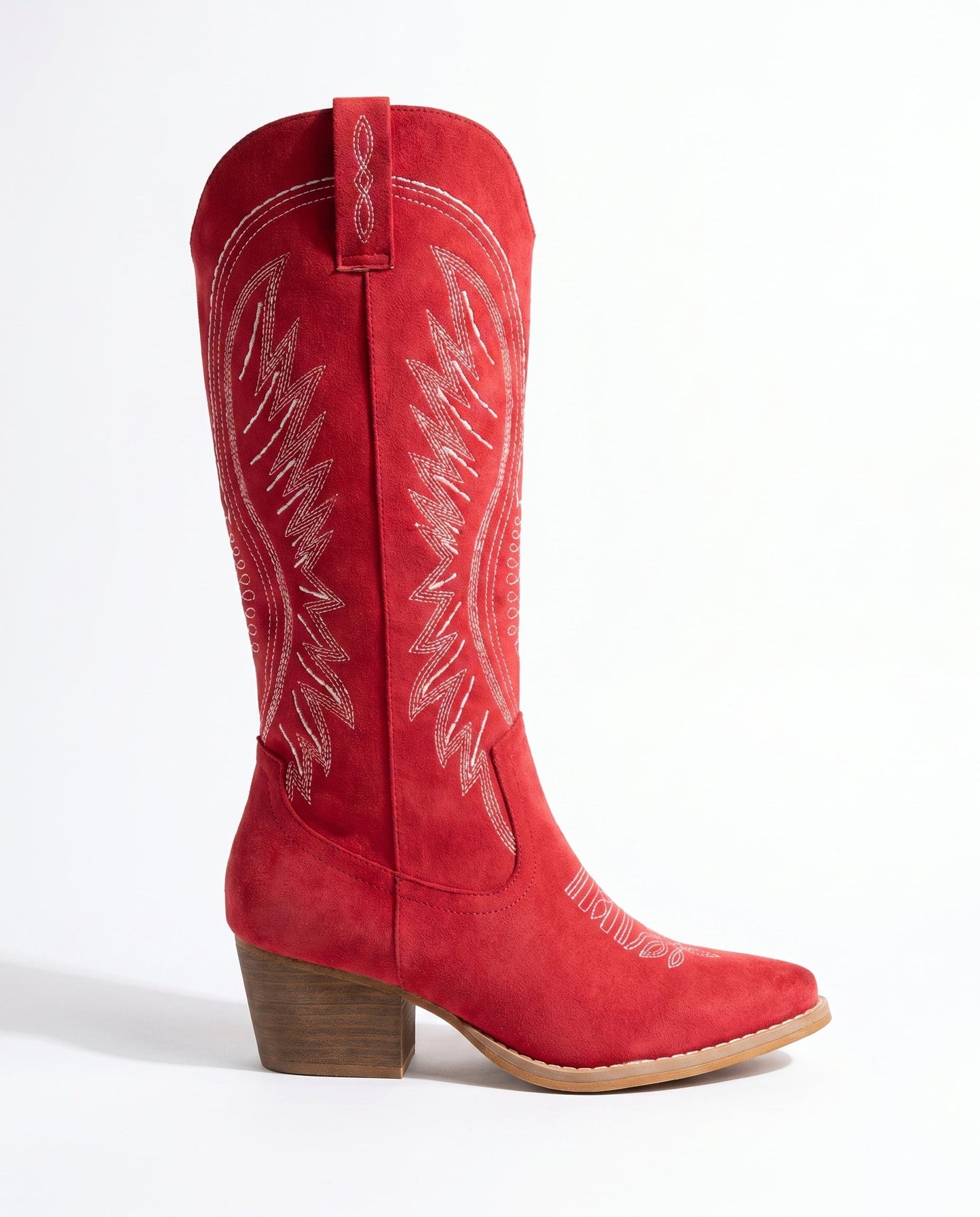 Knee-High Embroidered Cowboy Boots — Suede Block Heel 13