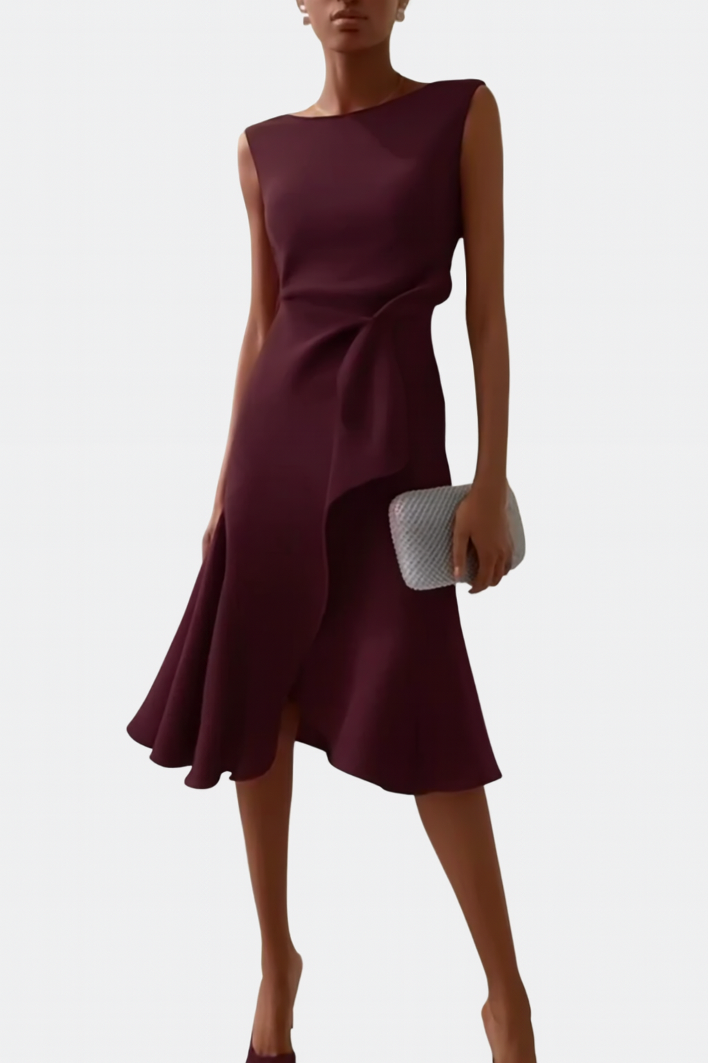 Sheila™ Draped Asymmetric Midi Dress — Sleeveless Elegant Fit 12