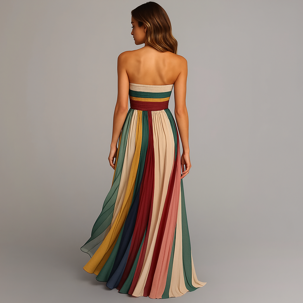 Colorful Pleated Sleeveless Maxi Dress — Strapless Summer Style 4