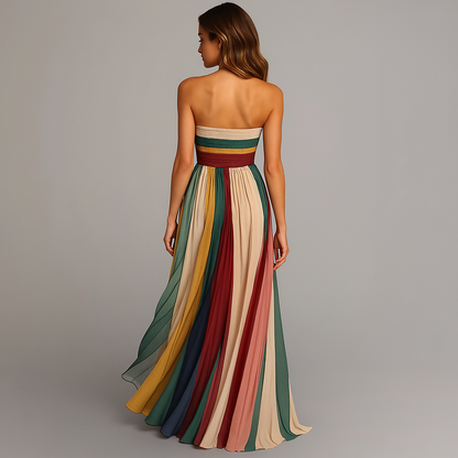 Colorful Pleated Sleeveless Maxi Dress — Strapless Summer Style 4