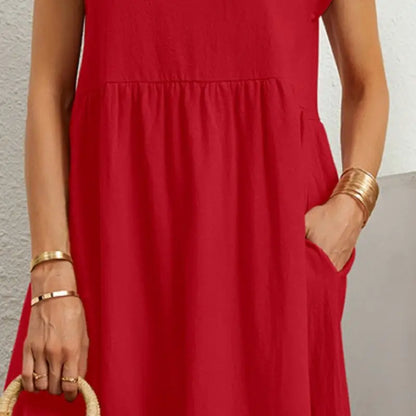 Women's Casual Midi Dress Short Sleeve with Side Pockets 6