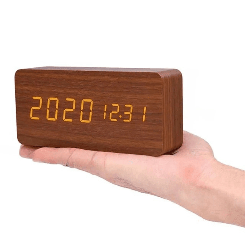 LED Wooden Desk Clock — Voice Control & Alarm Function 10