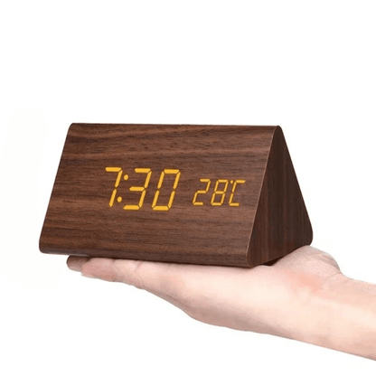 LED Wooden Desk Clock — Voice Control & Alarm Function 12