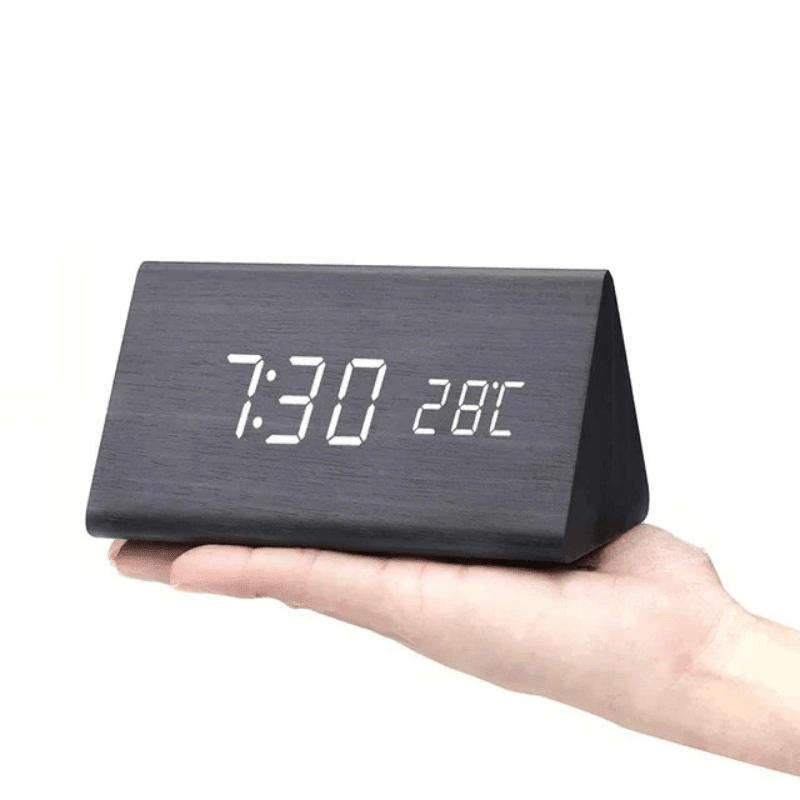 LED Wooden Desk Clock — Voice Control & Alarm Function 14