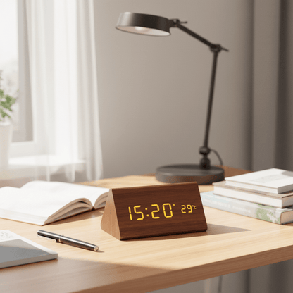 LED Wooden Desk Clock — Voice Control & Alarm Function 2