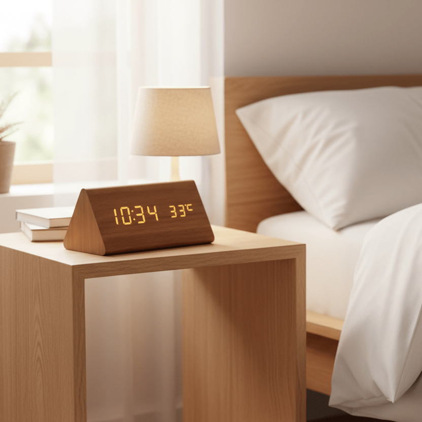 LED Wooden Desk Clock — Voice Control & Alarm Function 3