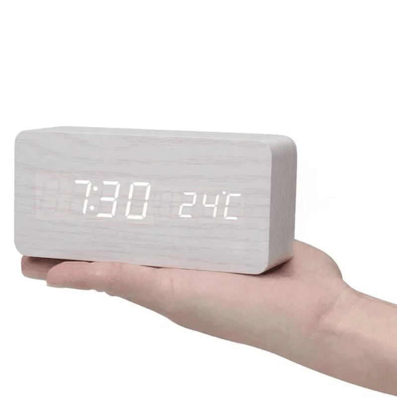 LED Wooden Desk Clock — Voice Control & Alarm Function 9