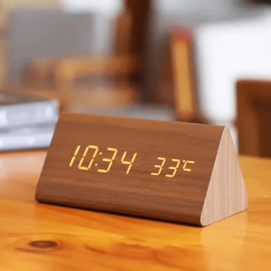 LED Wooden Desk Clock — Voice Control & Alarm Function 1