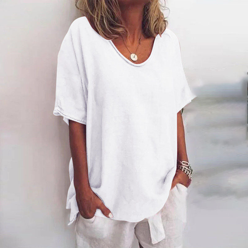 Women's Scoop Neck Blouse — Loose Fit Short Sleeve Top 2