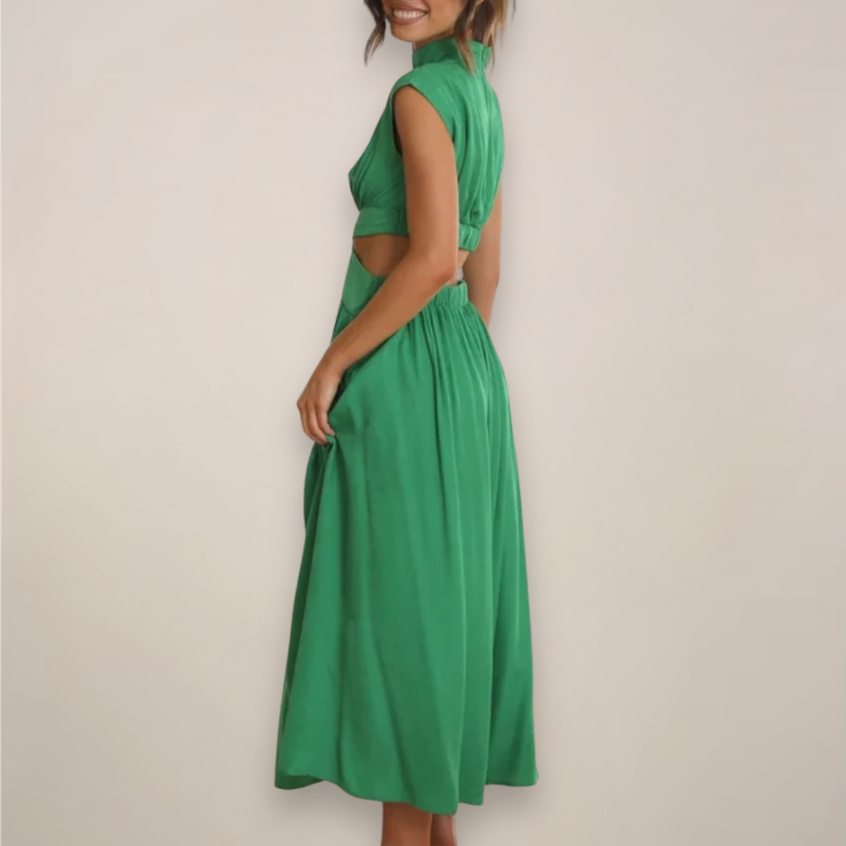 Maxi Dress with Cap Sleeves & Cut-Out Waist | Women 10