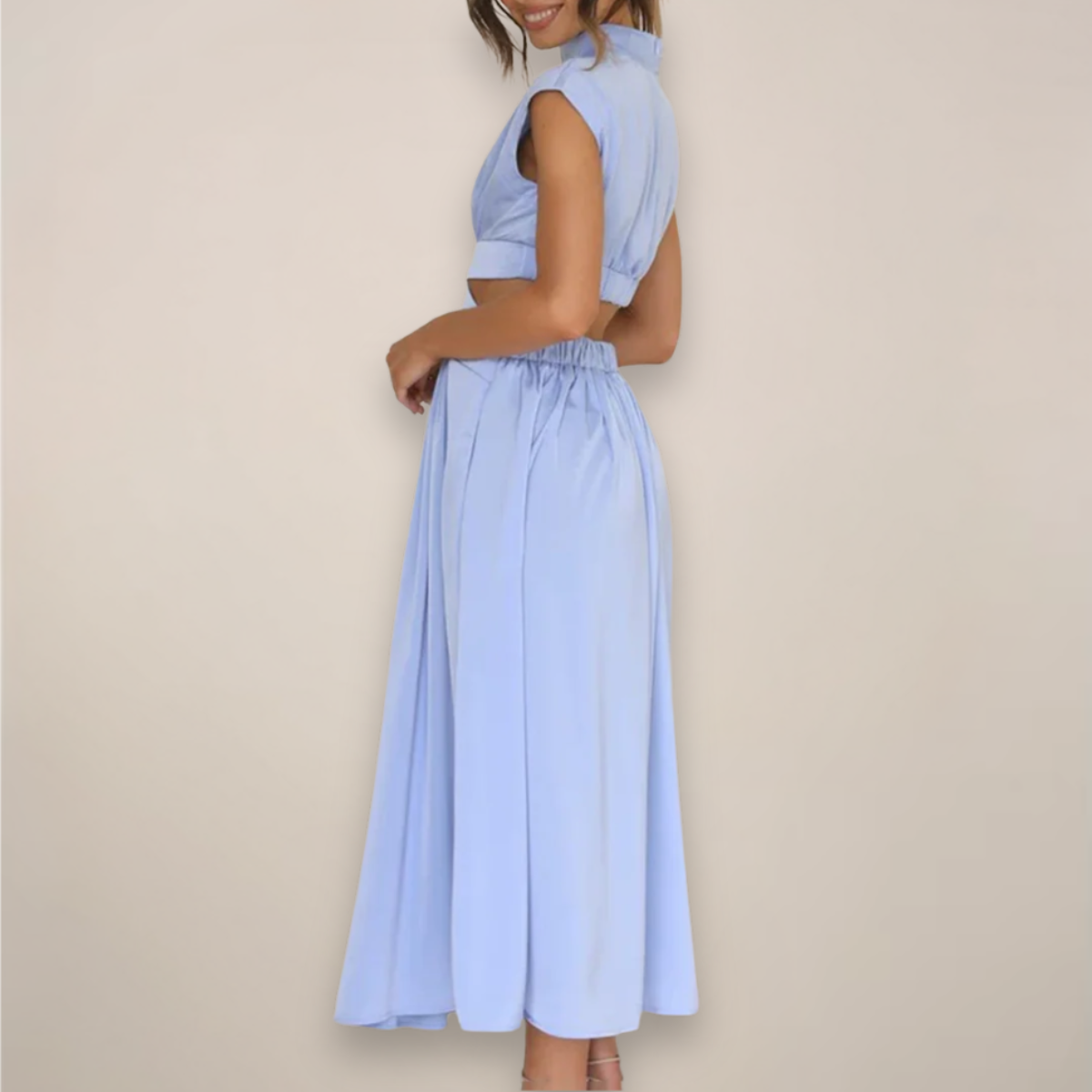 Maxi Dress with Cap Sleeves & Cut-Out Waist | Women 4