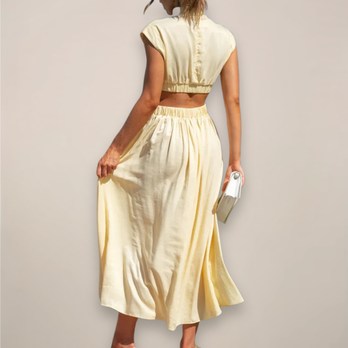 Maxi Dress with Cap Sleeves & Cut-Out Waist | Women 8