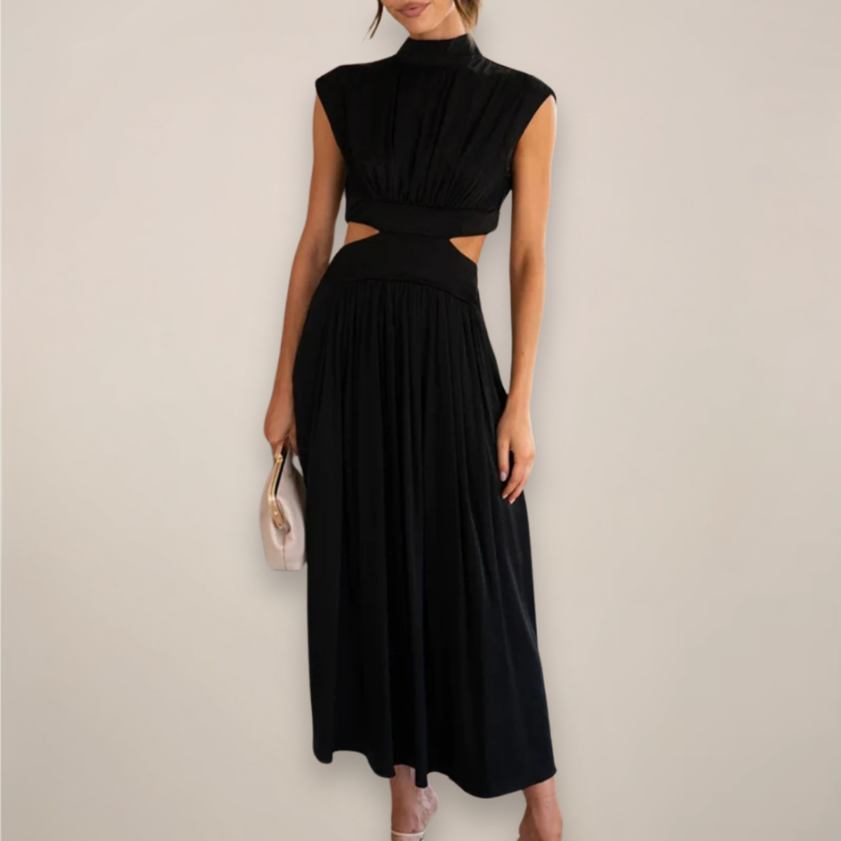 Maxi Dress with Cap Sleeves & Cut-Out Waist | Women 1