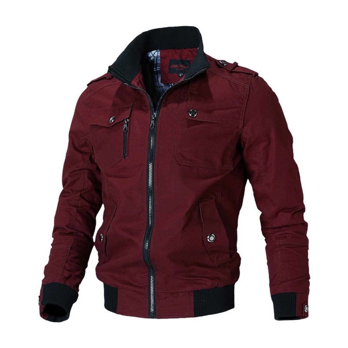 Men's Military Zip-Up Bomber Jacket — Ribbed Cuffs & Pockets 4