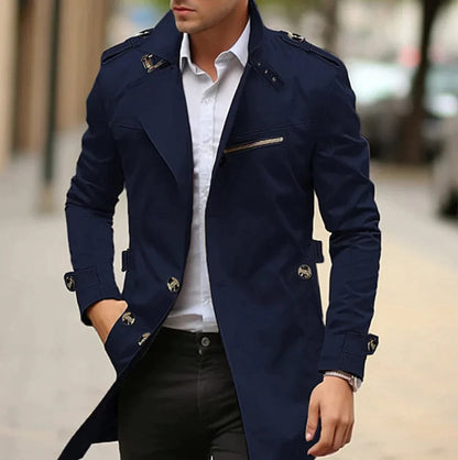 Men's Slim-Fit Double-Breasted Wool Trench Coat 2