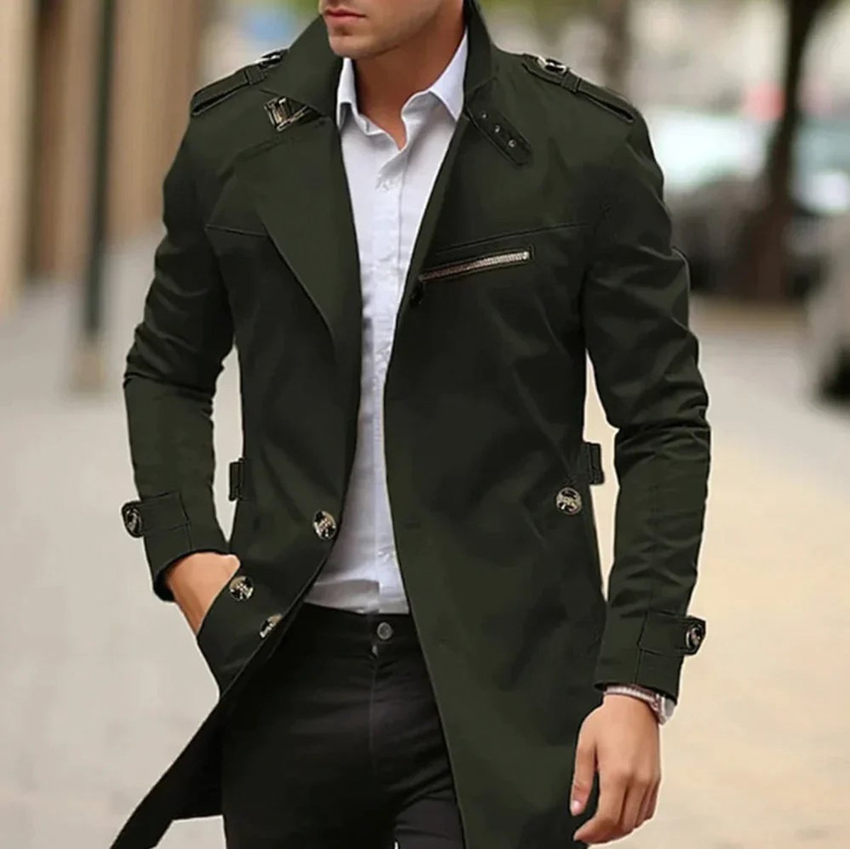 Men's Slim-Fit Double-Breasted Wool Trench Coat 3