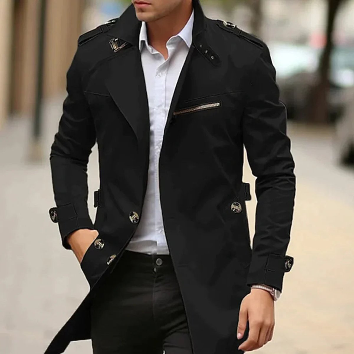 Men's Slim-Fit Double-Breasted Wool Trench Coat 4