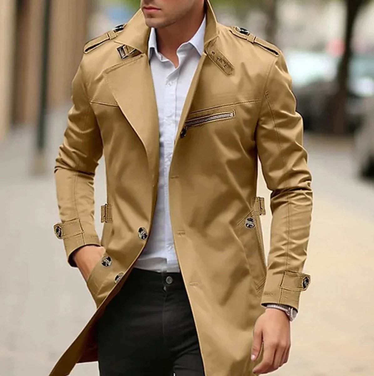 Men's Slim-Fit Double-Breasted Wool Trench Coat 5
