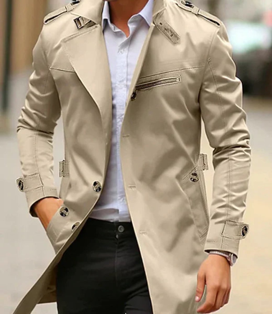 Men's Slim-Fit Double-Breasted Wool Trench Coat 1
