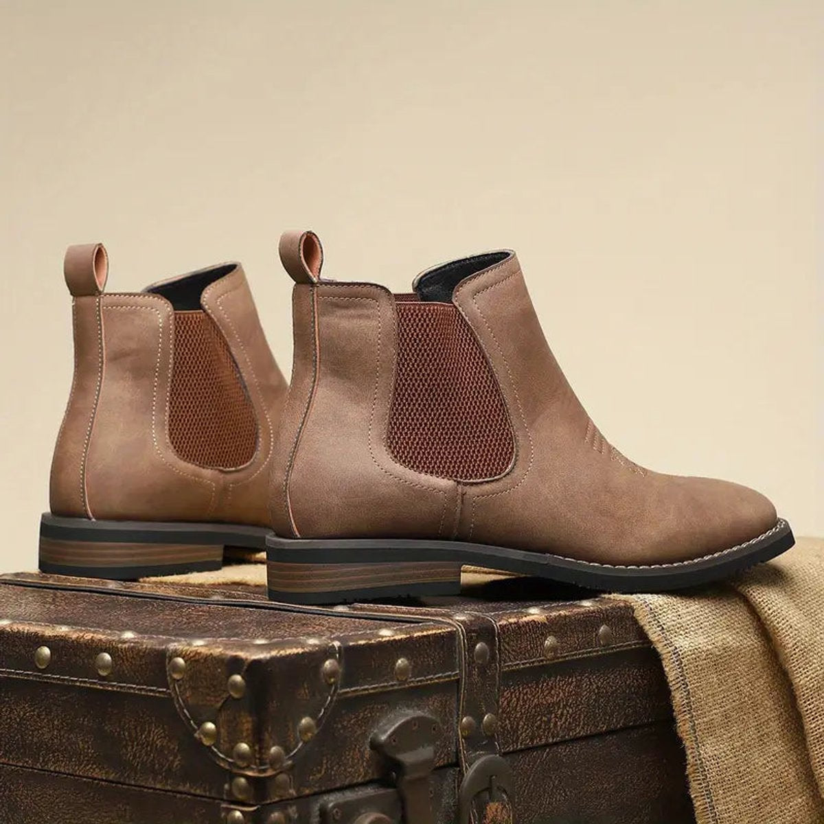 Men's Western Chelsea Slip-On Ankle Boots — Block Heel 10