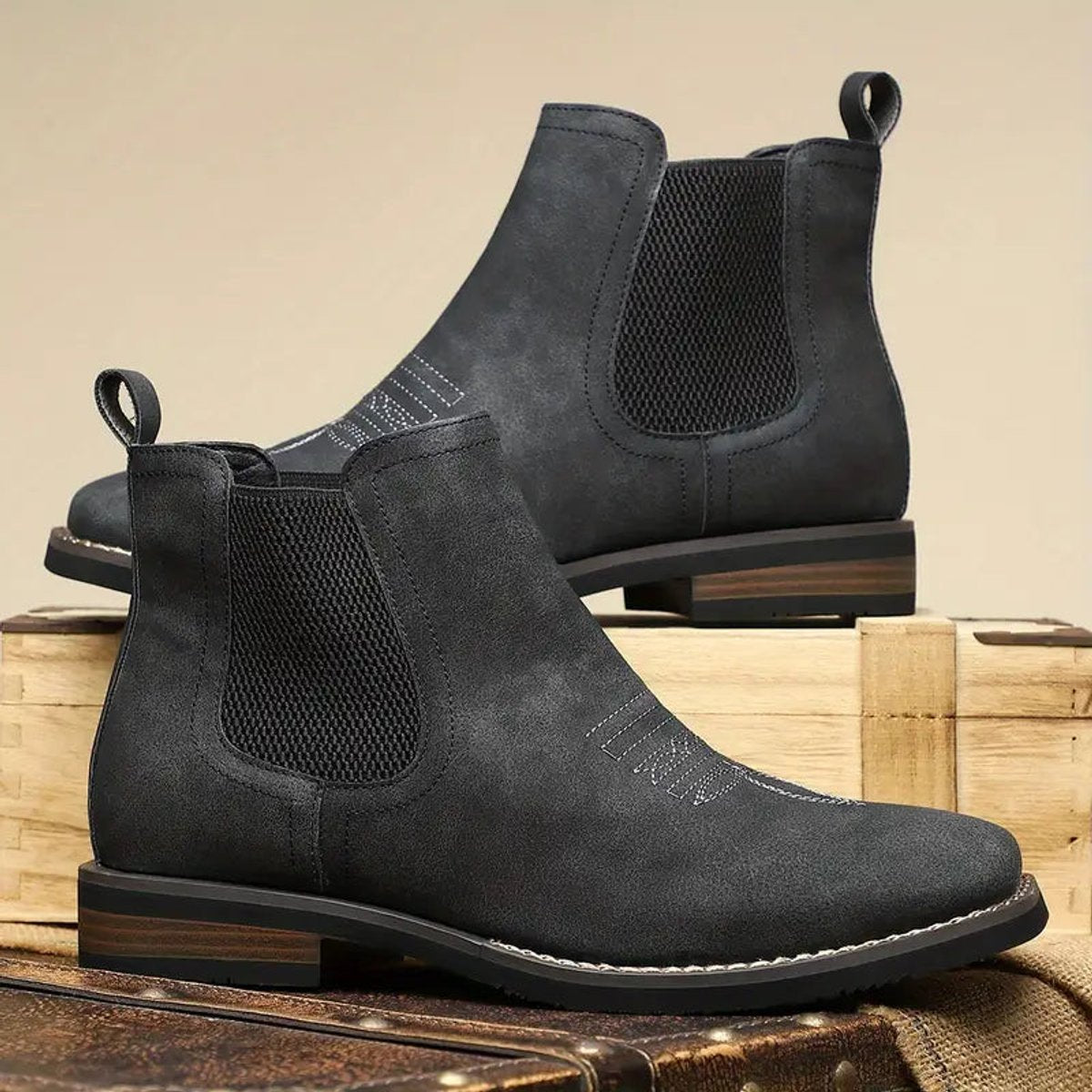 Men's Western Chelsea Slip-On Ankle Boots — Block Heel 11