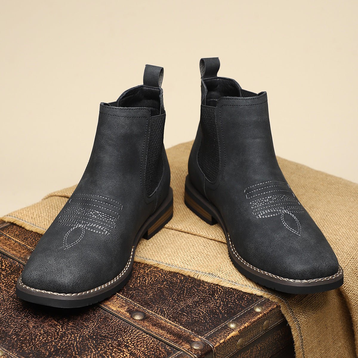 Men's Western Chelsea Slip-On Ankle Boots — Block Heel 12