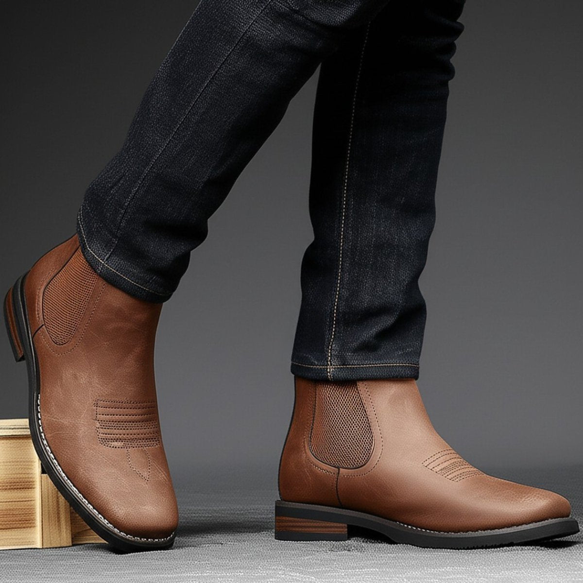 Men's Western Chelsea Slip-On Ankle Boots — Block Heel 2