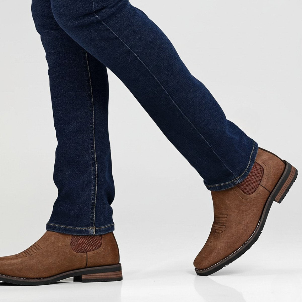 Men's Western Chelsea Slip-On Ankle Boots — Block Heel 3
