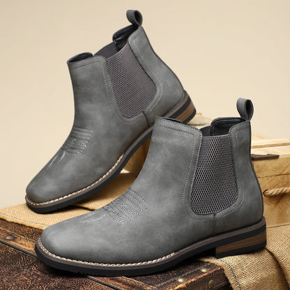 Men's Western Chelsea Slip-On Ankle Boots — Block Heel 6