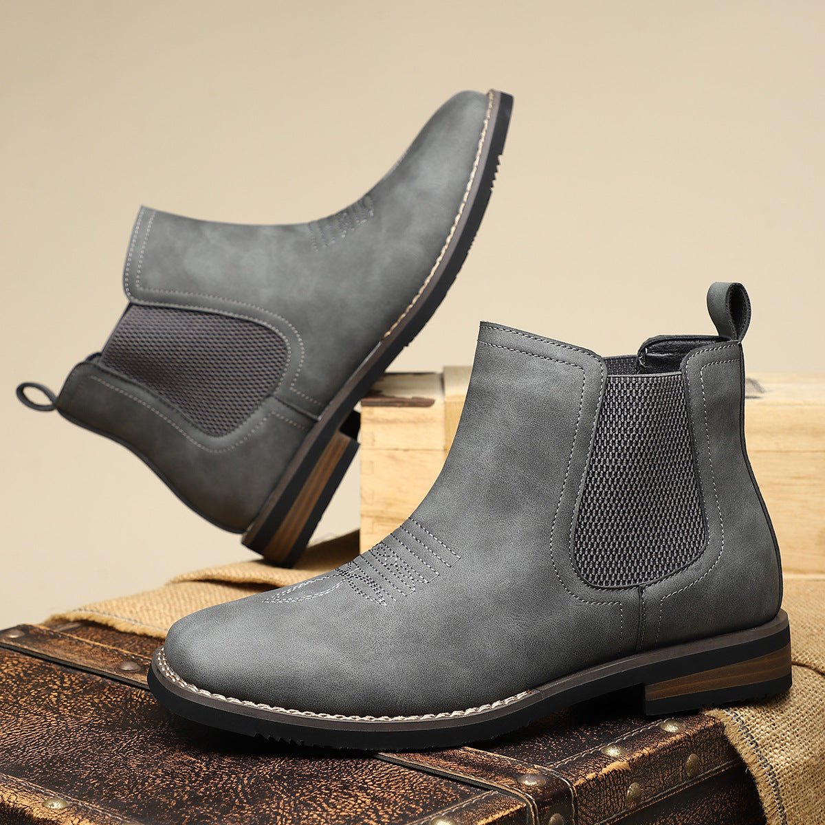 Men's Western Chelsea Slip-On Ankle Boots — Block Heel 9