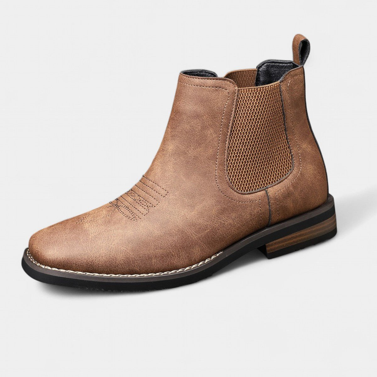 Men's Western Chelsea Slip-On Ankle Boots — Block Heel 1