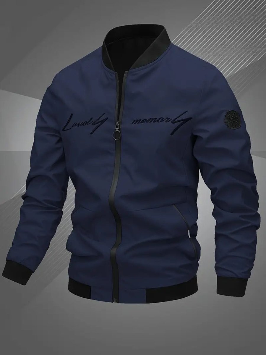 Men's Zip-Up Bomber Jacket — Ribbed Baseball Collar 11