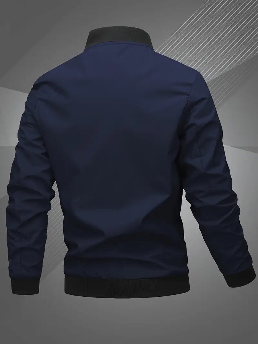 Men's Zip-Up Bomber Jacket — Ribbed Baseball Collar 12