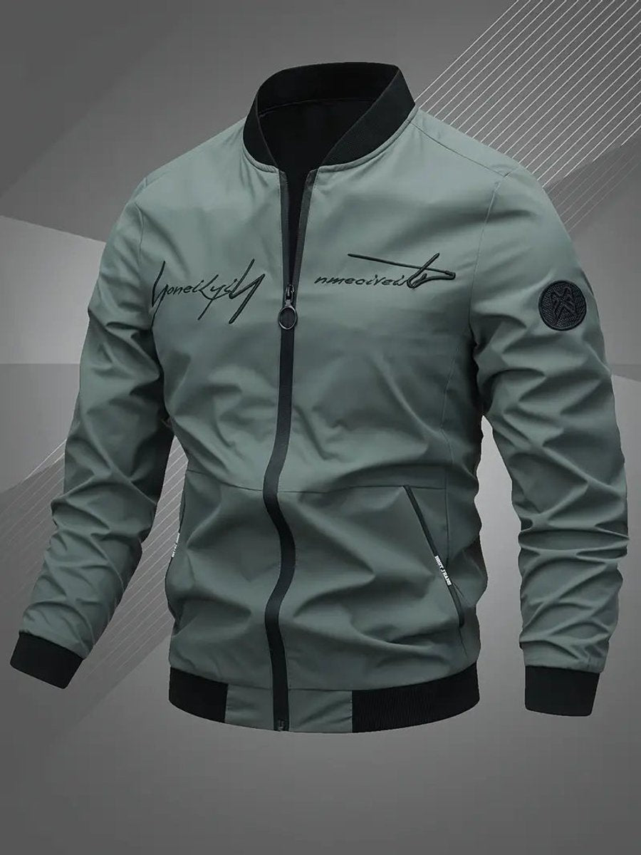 Men's Zip-Up Bomber Jacket — Ribbed Baseball Collar 4