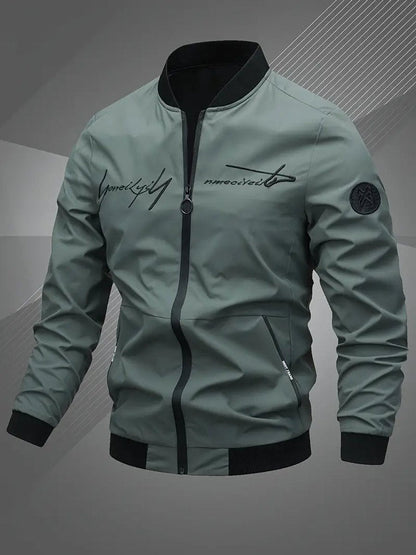 Men's Zip-Up Bomber Jacket — Ribbed Baseball Collar 5