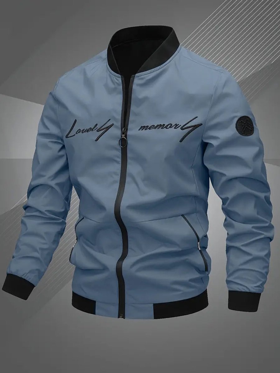 Men's Zip-Up Bomber Jacket — Ribbed Baseball Collar 7