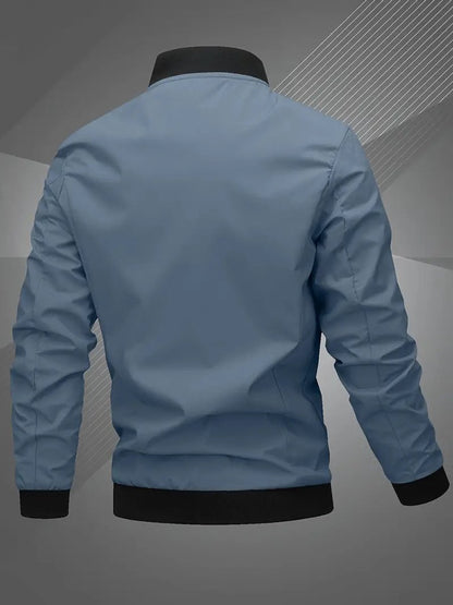 Men's Zip-Up Bomber Jacket — Ribbed Baseball Collar 8