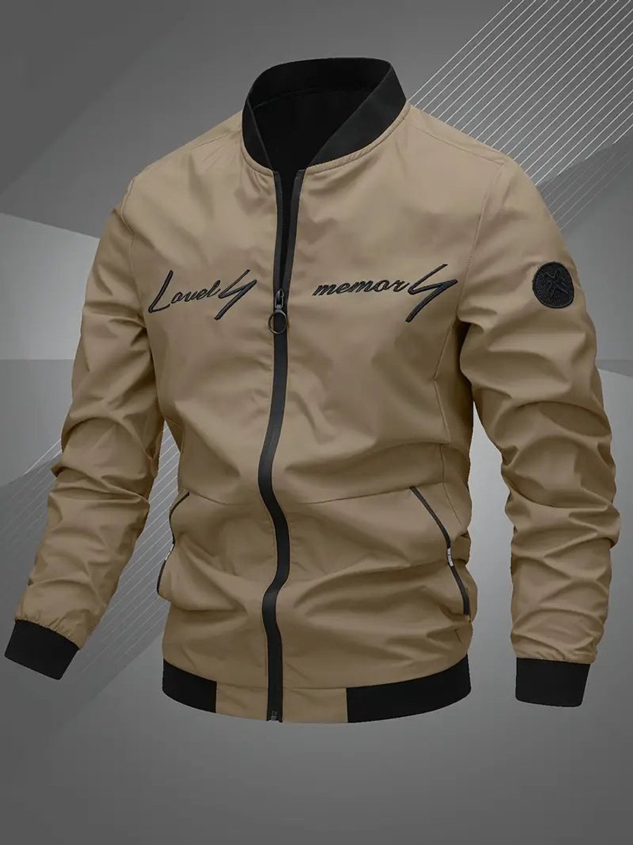 Men's Zip-Up Bomber Jacket — Ribbed Baseball Collar 9