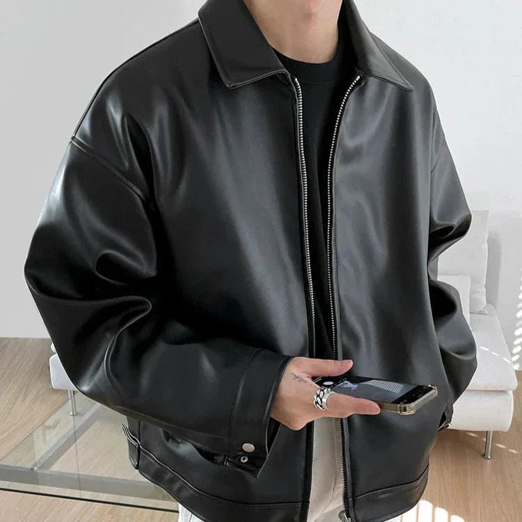 Oversized Leather Bomber Jacket — Men's Streetwear 2