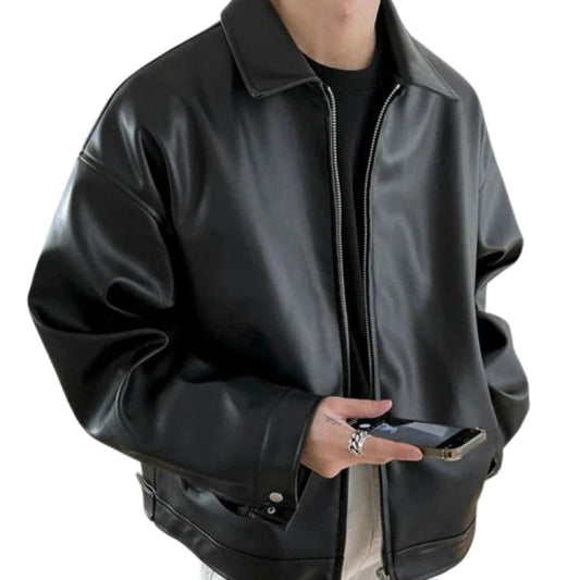 Oversized Leather Bomber Jacket — Men's Streetwear 1