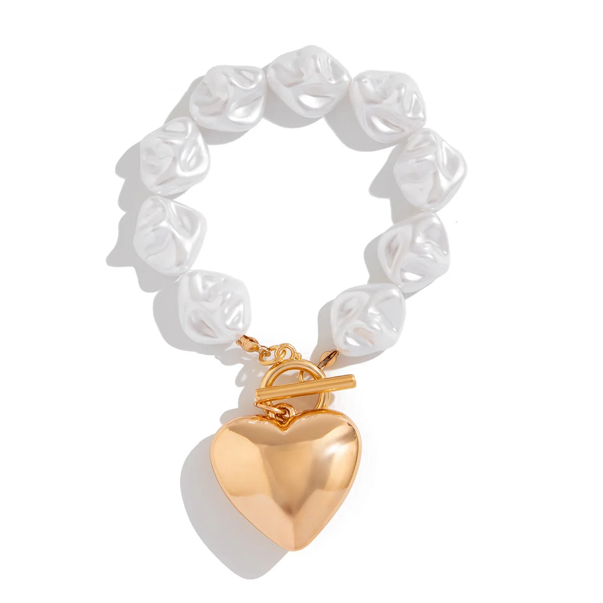 Pearl Charm Bracelet — Heart Toggle Clasp, Gold & Silver 2